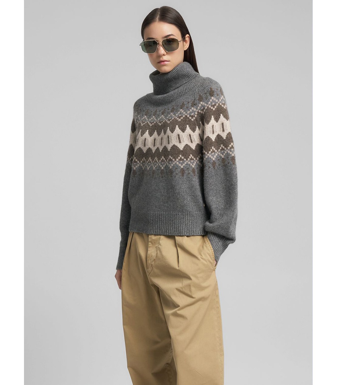 フェアアイルウールブレンドオフタートルニット 詳細画像 グレー系 4